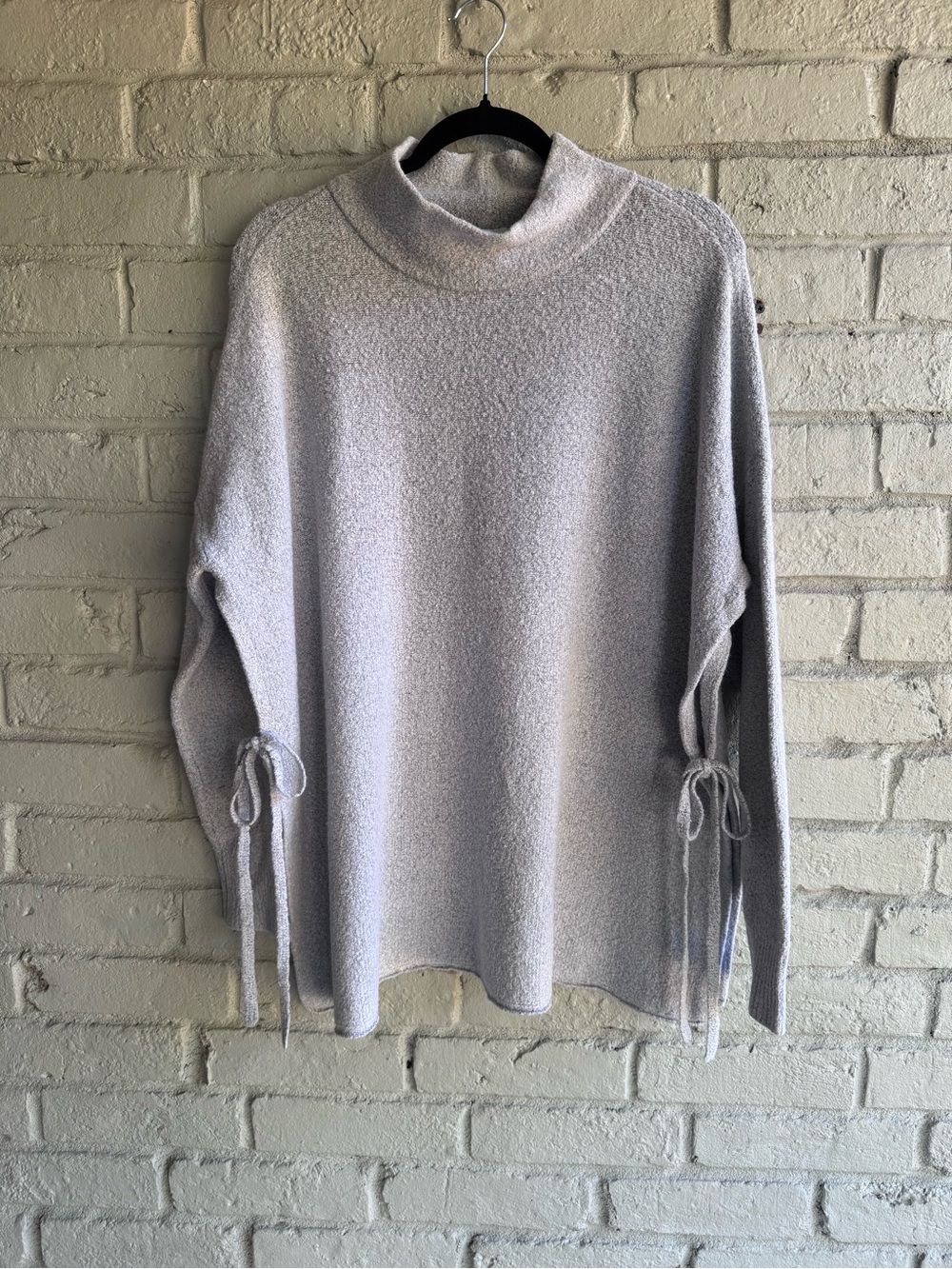 Purejill XS/S Gray Side Tie Mock Neck Sweater Lagenlook Quiet Luxury Minimalist